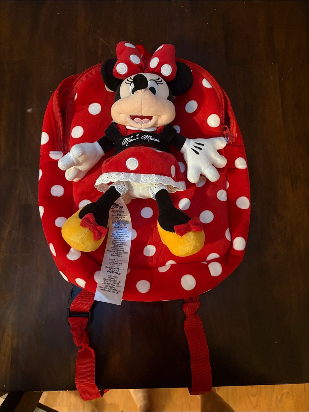 Disney Minnie Mouse Red & White Polka Dot Plush Backpack with Yellow Shoes